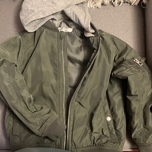 H&M Green Khaki Jacket with Charcoal Hood